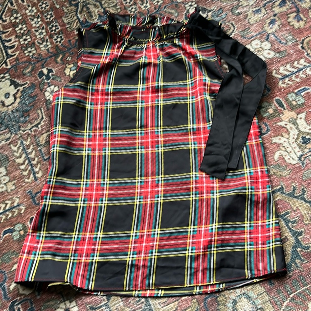 J. Crew Factory Tartan Bow Neck Top - Picture 2 of 6